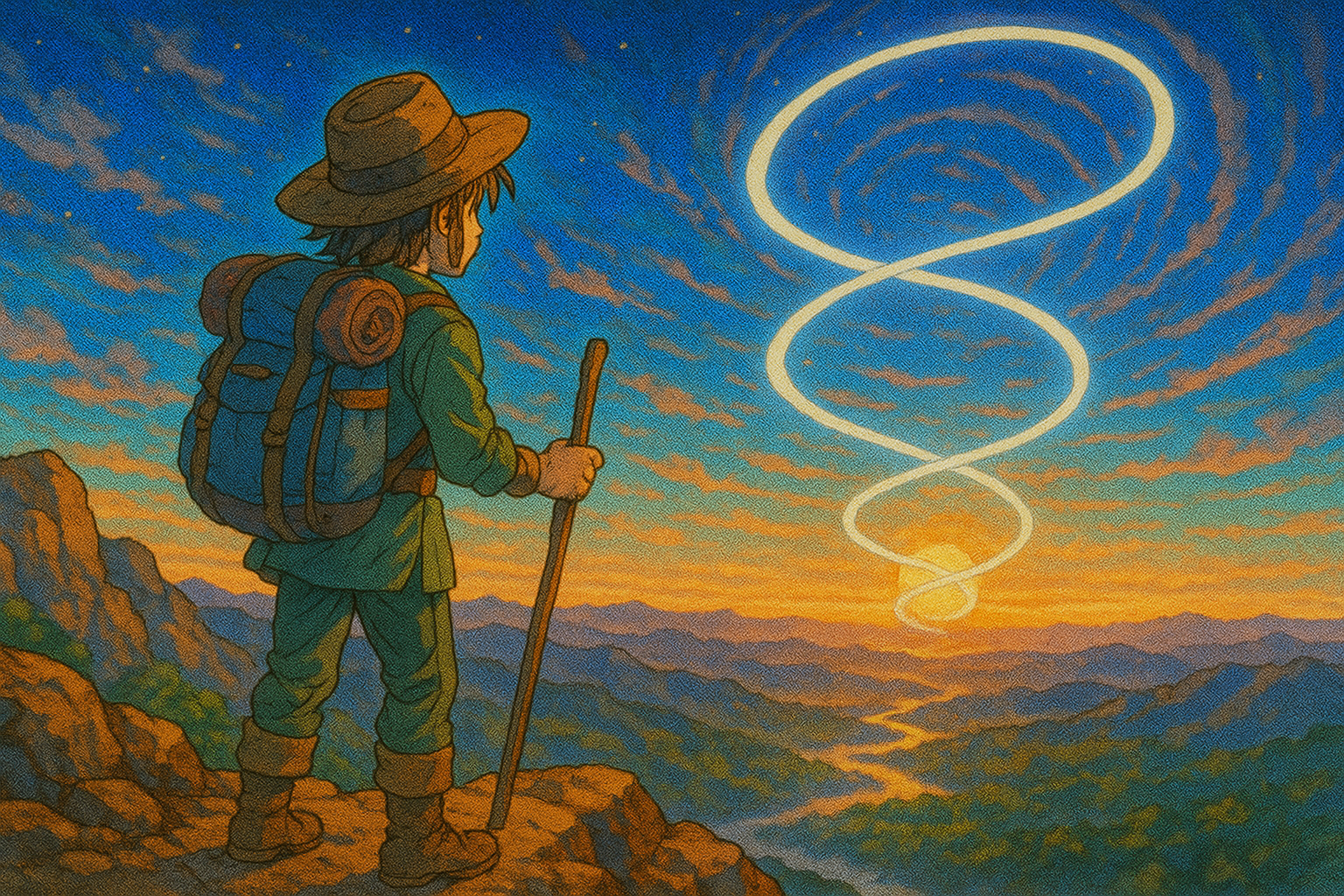 Wanderer auf Pfad – Symbol für Erkundung des eigenen Schicksals