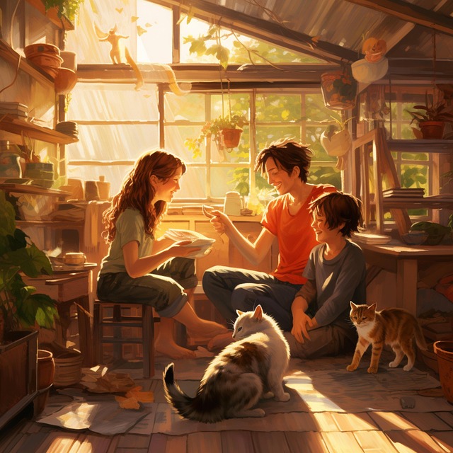 Familie mit Haustieren