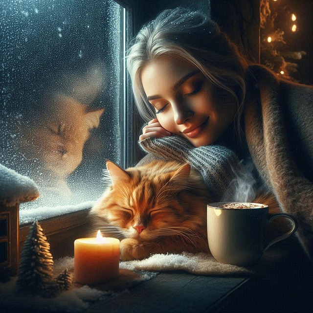 Eine Frau mit Katze und Kaffee