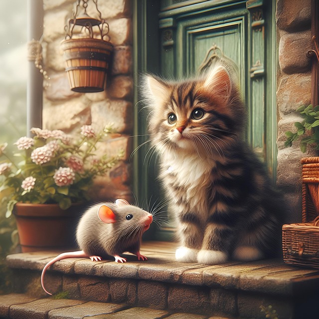 Babykatze und eine Maus