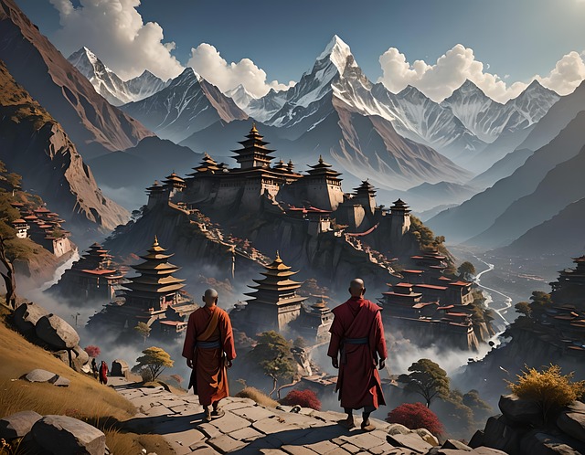 Zwei buddhistische Mönche in einer schönen Landschaft
