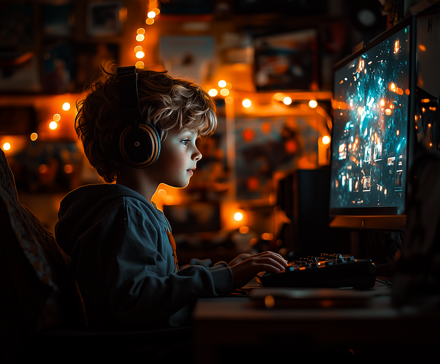Kind, das Computerspiele spielt