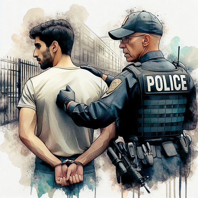 Ein Polizist, der jemanden verhaftet